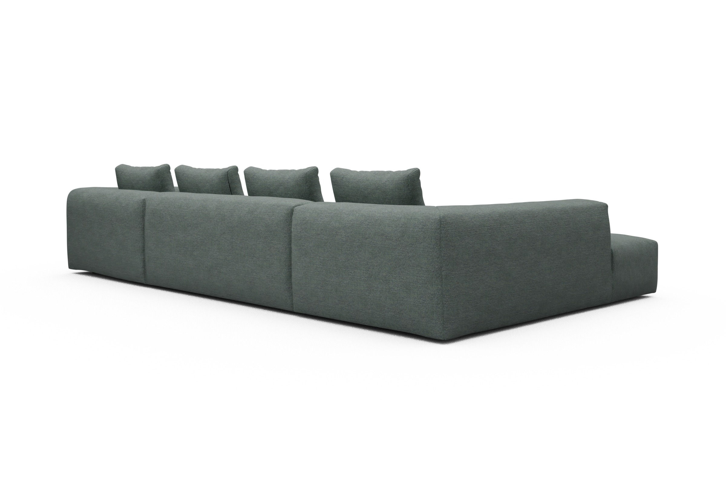 Wohnlandschaft Fred Relax-Ecke links mit 2-Sitzer und Chaiselongue rechts Boucle Carreno 770-Cielo-Blue
