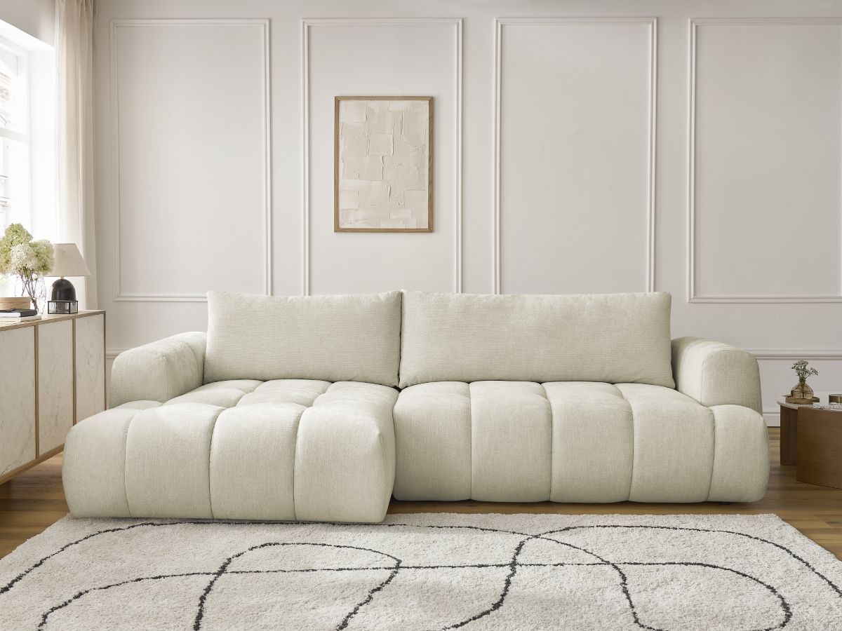 Bobochic Fuji Ecksofa mit Schlaffunktion und Bettkasten 292 × 160 cm Stoff Beige Ecke links