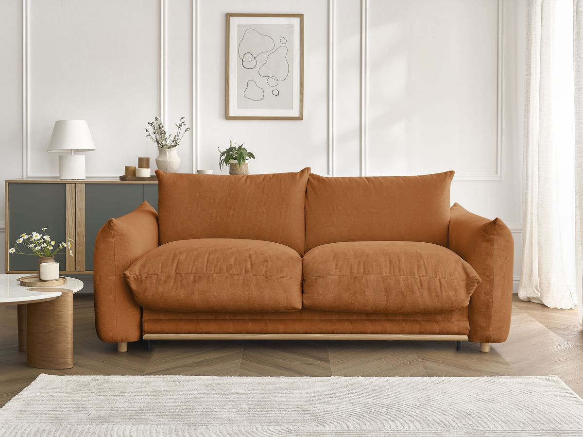 Bobochic Ernest Schlafsofa 3-Sitzer, Liegefläche 190 × 140 / 160 cm Stoff Orange, Liegefläche 140 × 190 cm