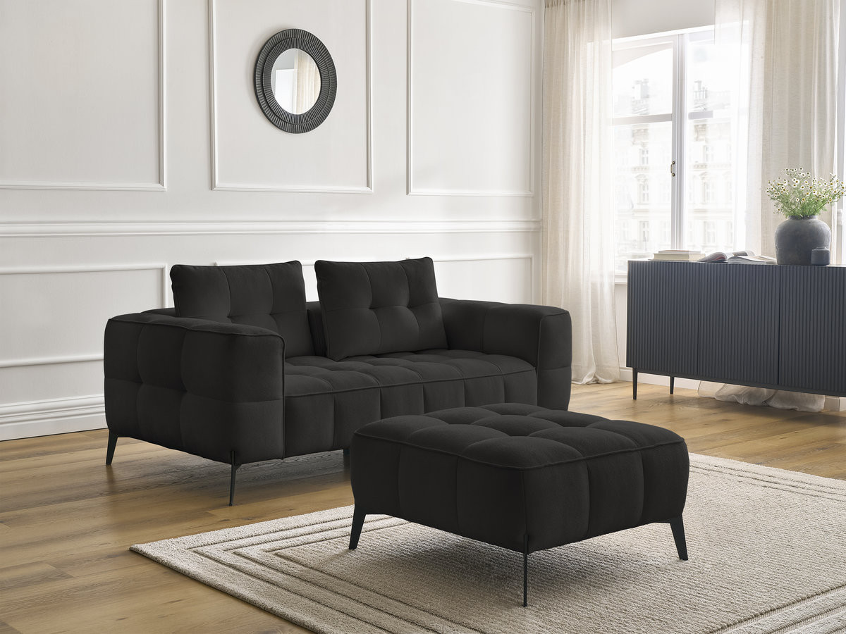 Bobochic Anis Sofa 2-Sitzer mit Pouf Strukturstoff Schwarz