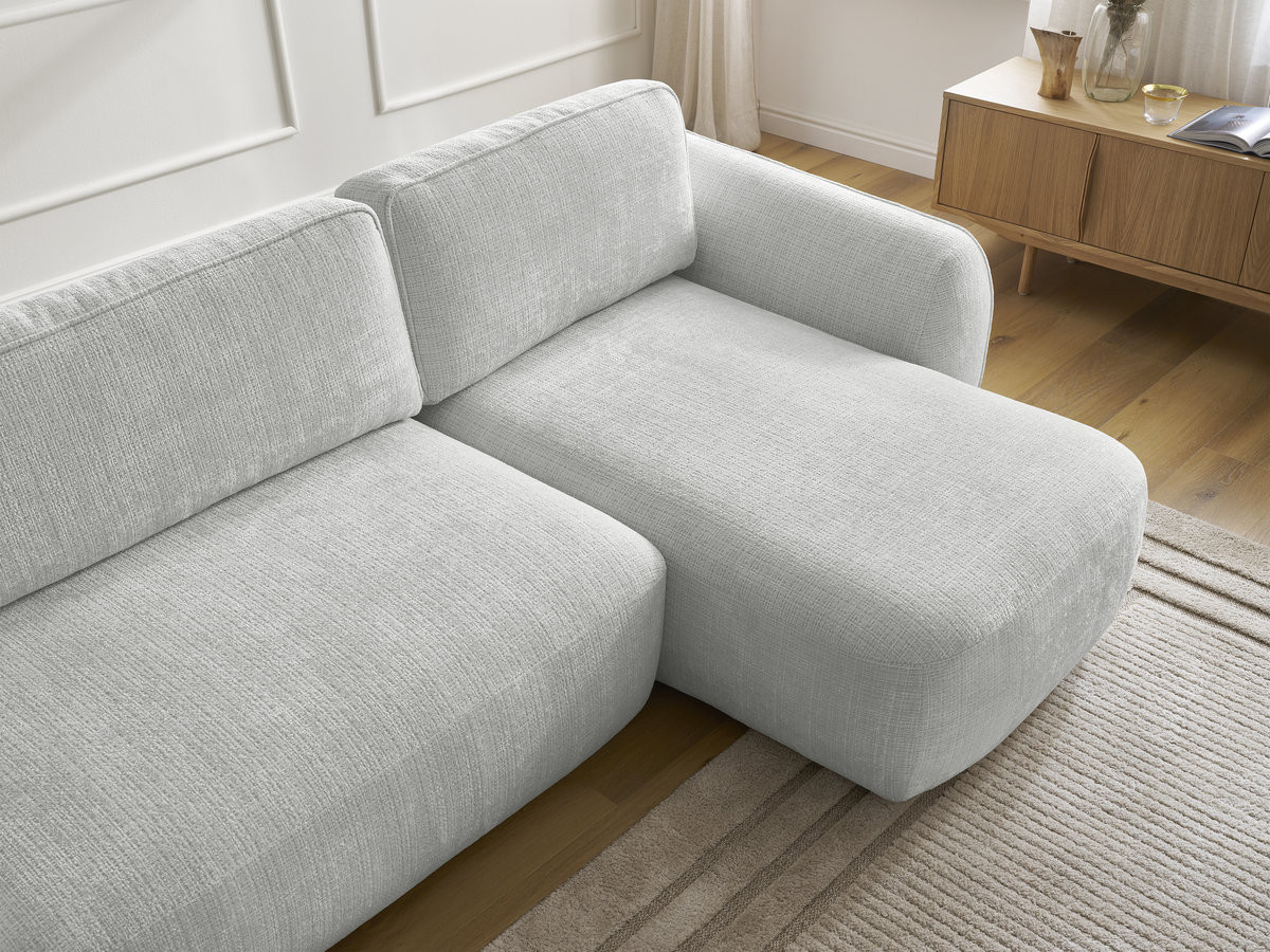 Bobochic Denise Ecksofa mit Schlaffunktion und Bettkasten 258 × 160 cm Strukturstoff Hellgrau Ecke rechts