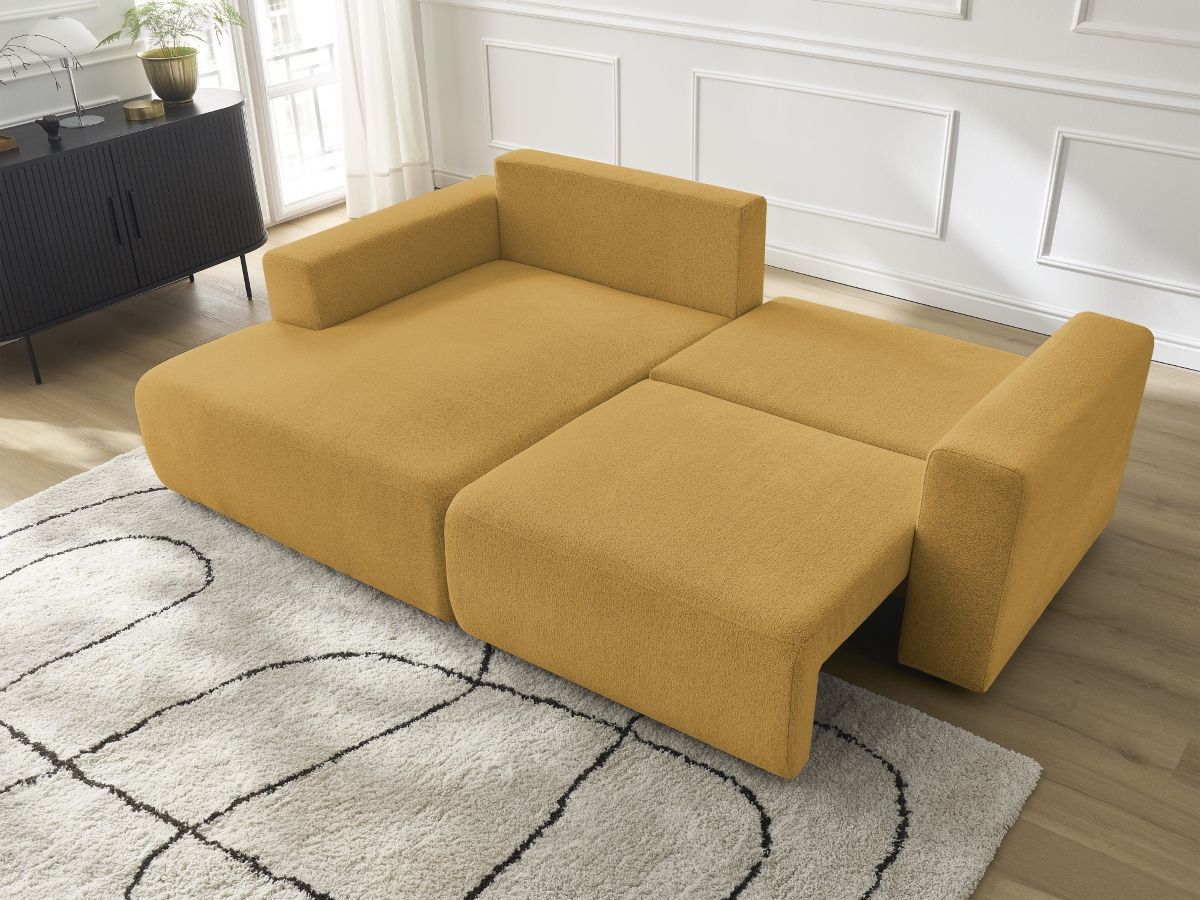 Bobochic Atilla Ecksofa mit Schlaffunktion und Bettkasten Melange-Stoff Gelb Ecke links