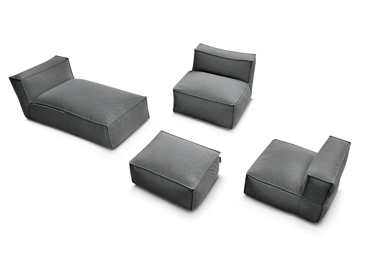 Bobochic Biarritz Gartensofa 4-Sitzer mit Pouf 252 × 168 cm Melange-Stoff Schwarz
