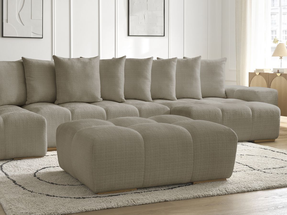 Bobochic Anakin Wohnlandschaft mit Pouf, Liegefläche 137 × 382 cm, 10 Kissen Strukturstoff Taupe