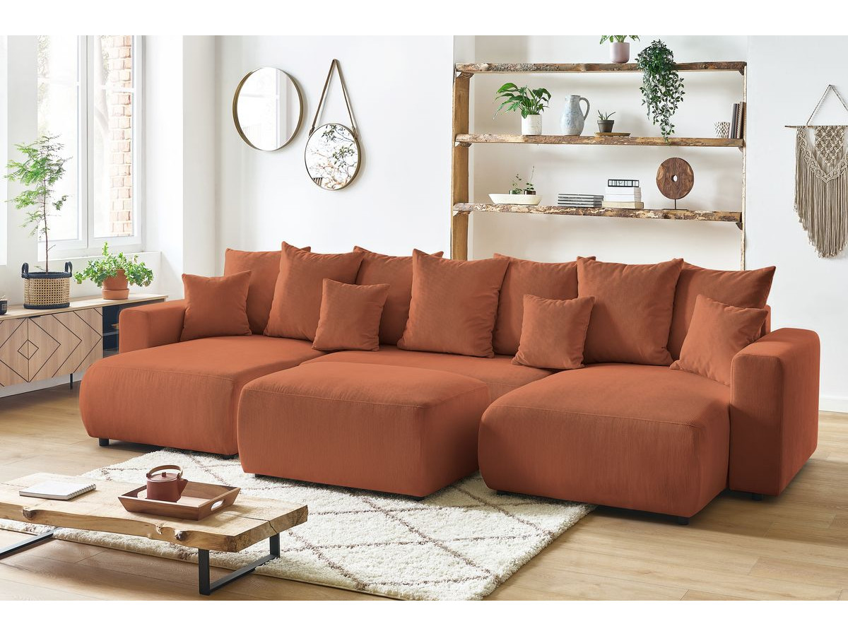 Bobochic Envy Wohnlandschaft mit Pouf Cordsamt Orange