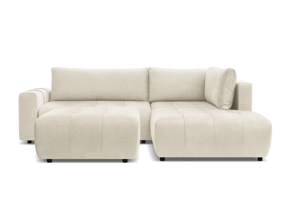 Bobochic Arsene Ecksofa mit Schlaffunktion und Bettkasten und Pouf 277 × 200 cm Samt Beige Ecke rechts