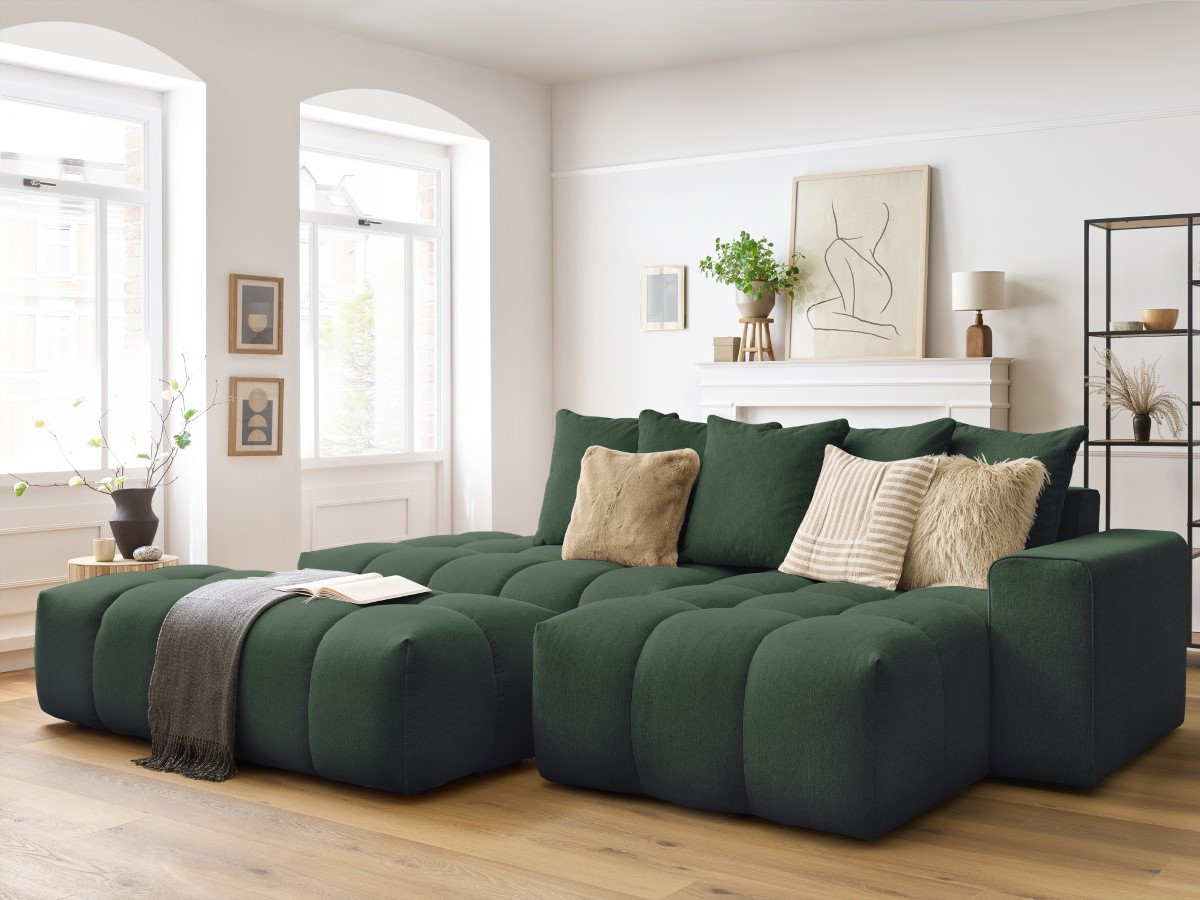 Bobochic Mont-blanc Ecksofa mit Pouf Melange-Stoff Grün Ecke rechts