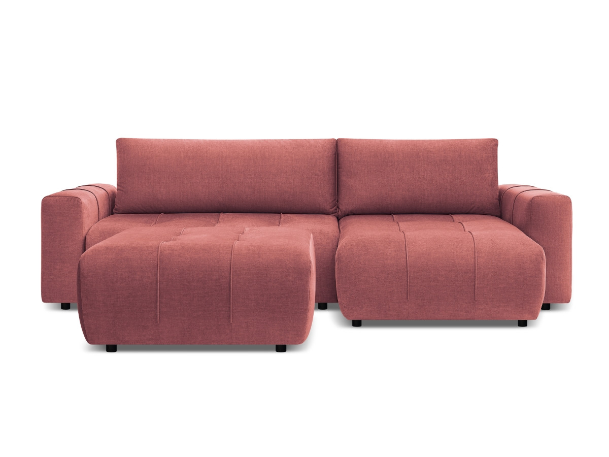 Bobochic Arsene Ecksofa mit Schlaffunktion und Bettkasten und Pouf 288 × 148 cm Samt Orange