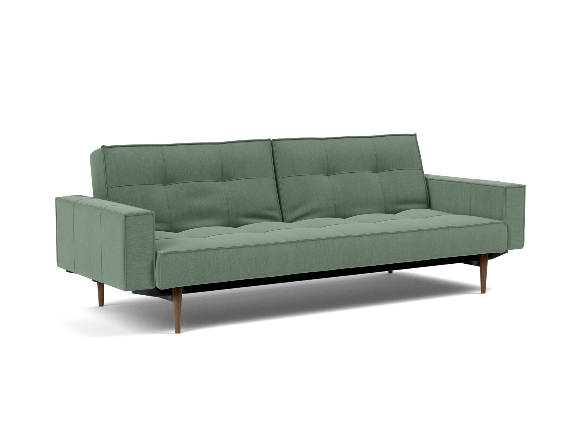 Schlafsofa Splitback mit Armlehnen Flachgewebe Elegance 518-Green Beine Styletto Eiche dunkel