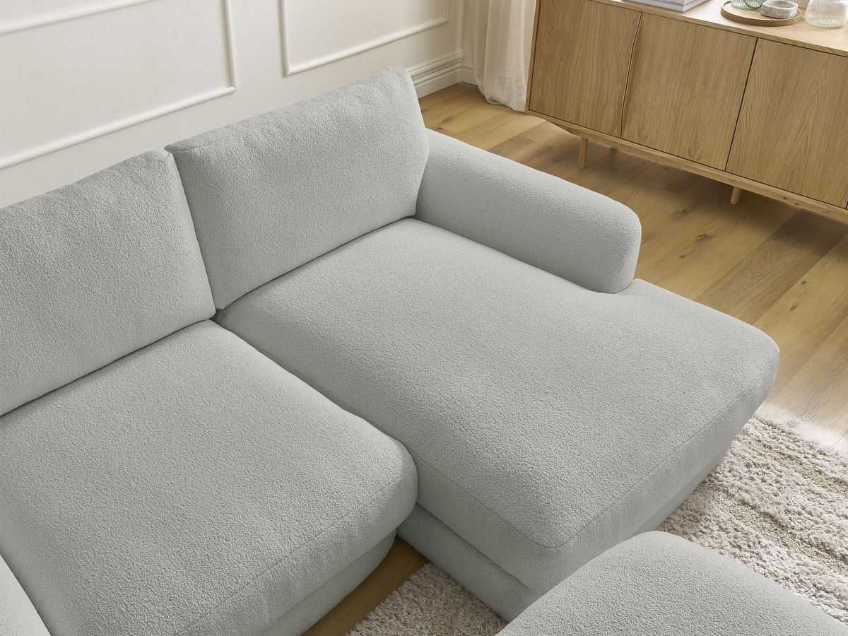 Bobochic Leonore Ecksofa mit Pouf Bouclé-Stoff Hellgrau Ecke rechts