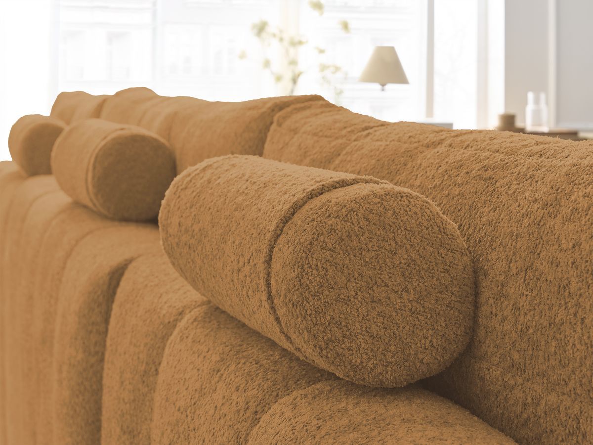 Bobochic Anakin Wohnlandschaft mit Pouf, Liegefläche 137 × 382 cm, 3 Kissen Bouclé-Stoff Gelb