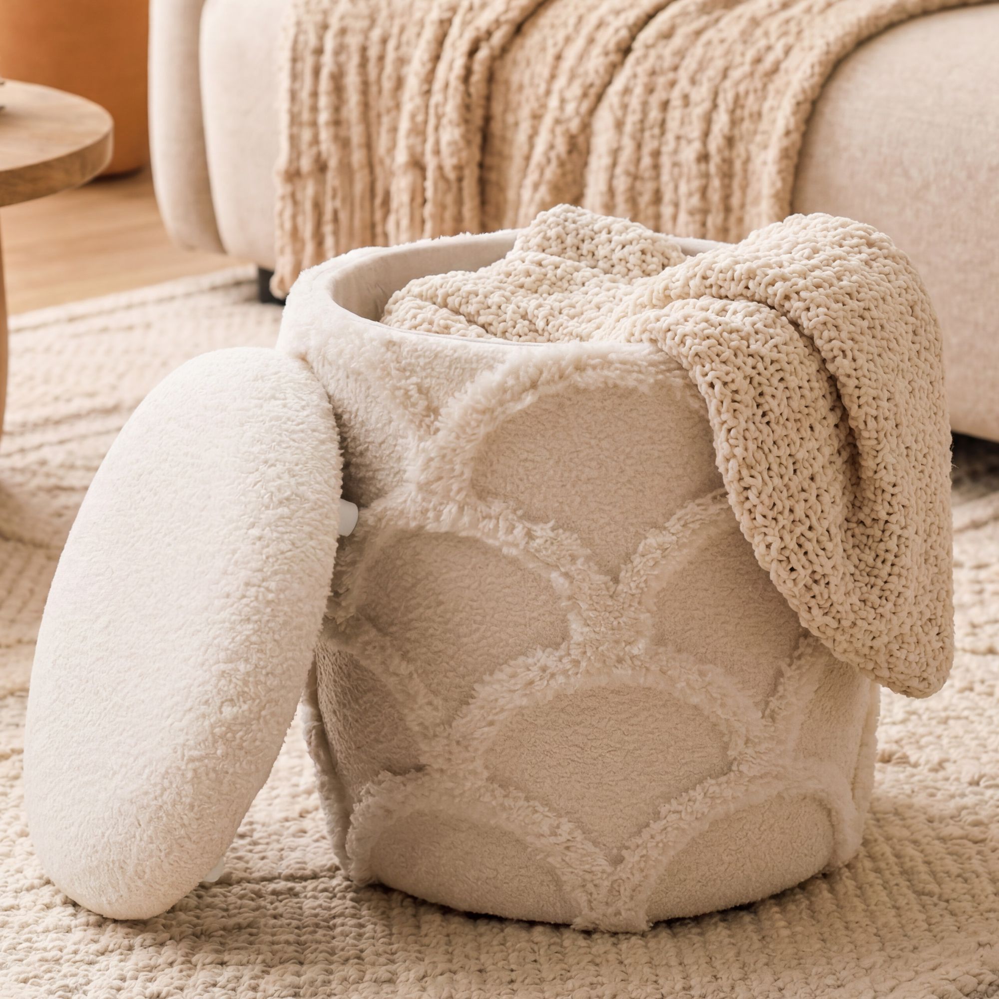 Sitzhocker Vanvikan Stoff Creme Ø 40 cm