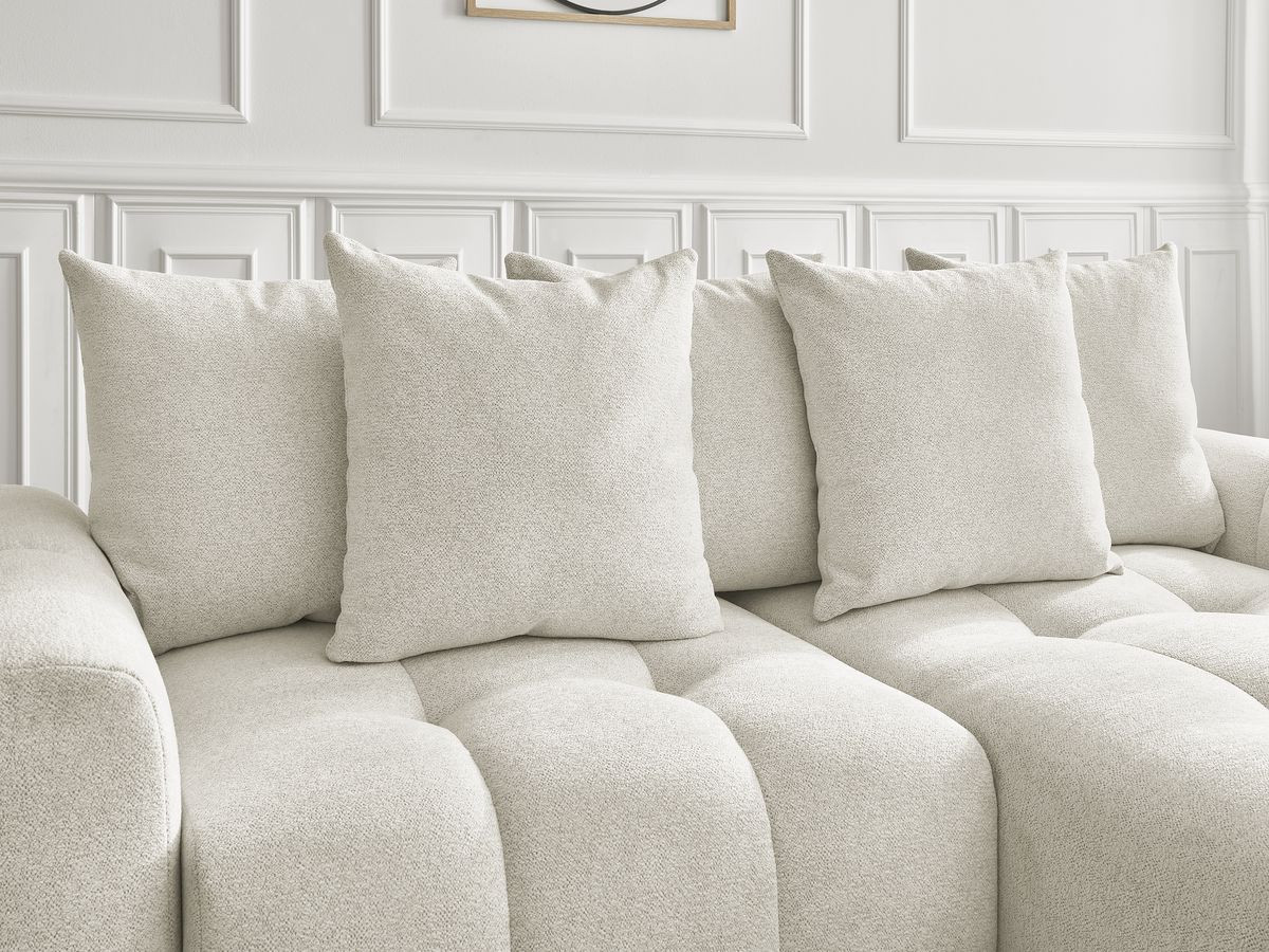 Bobochic Roxelane Ecksofa mit Schlaffunktion und Bettkasten 258 × 150 cm Melange-Stoff Weiß Ecke rechts