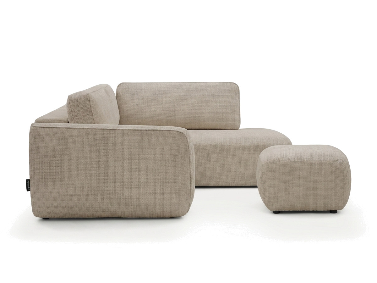 Bobochic Denise Ecksofa mit Schlaffunktion und Bettkasten und Pouf 256 × 197 cm Strukturstoff Beige Ecke rechts
