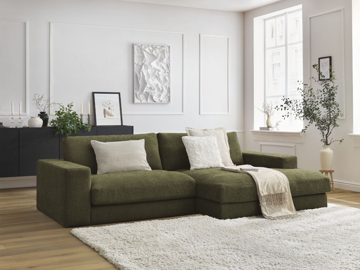 Bobochic Leonard Ecksofa 234 × 159 cm Strukturstoff Grün Ecke rechts