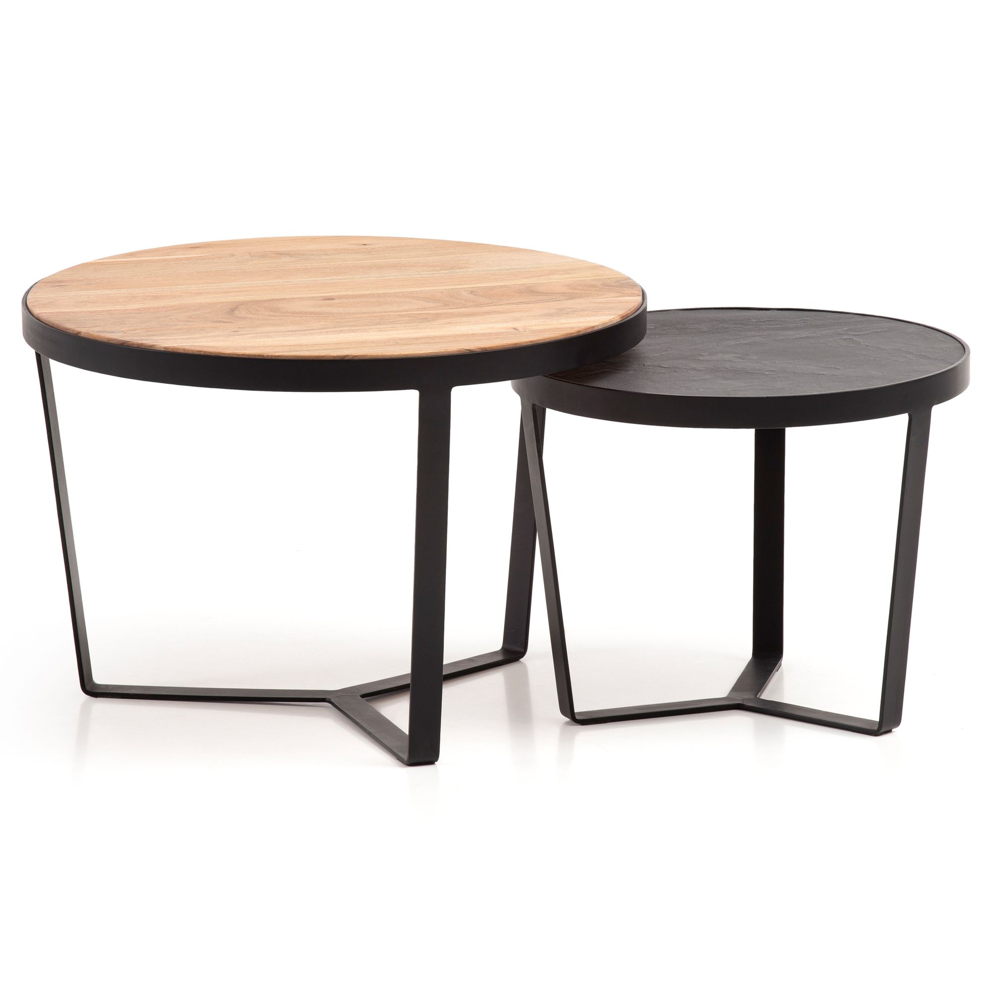Satztisch 2er-Set Torvik Massivholz Schwarz Höhe 40 cm