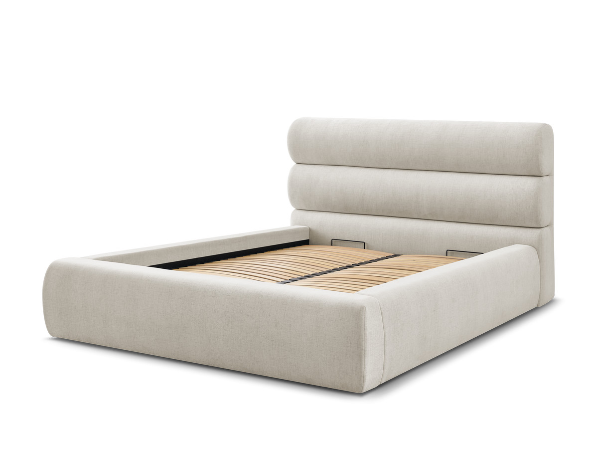 Bobochic Jagna Polsterbett mit Bettkasten Stoff Beige, Liegefläche 140 × 190 cm