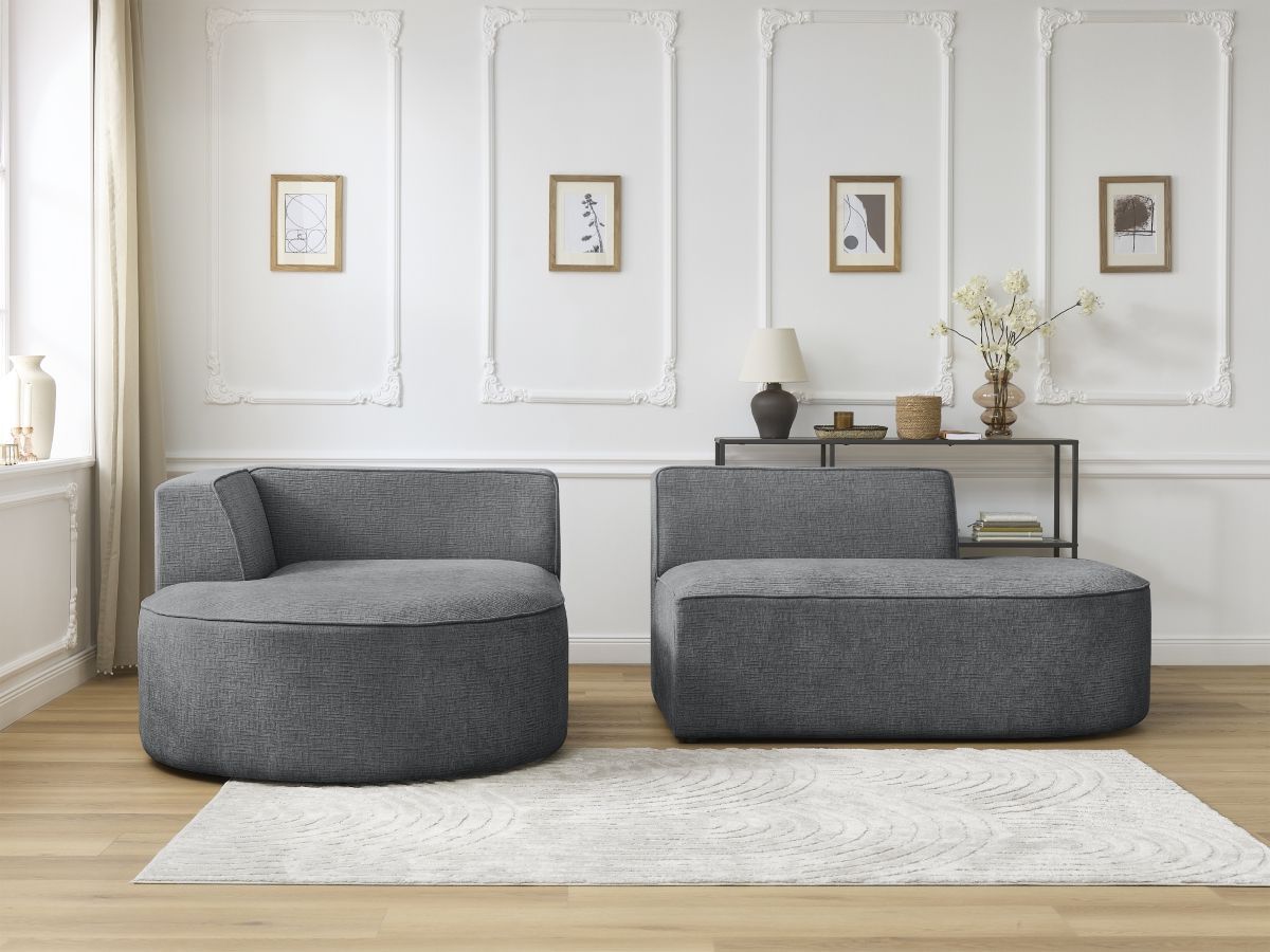 Bobochic Rousseau Ecksofa Strukturstoff Dunkelgrau Ecke links