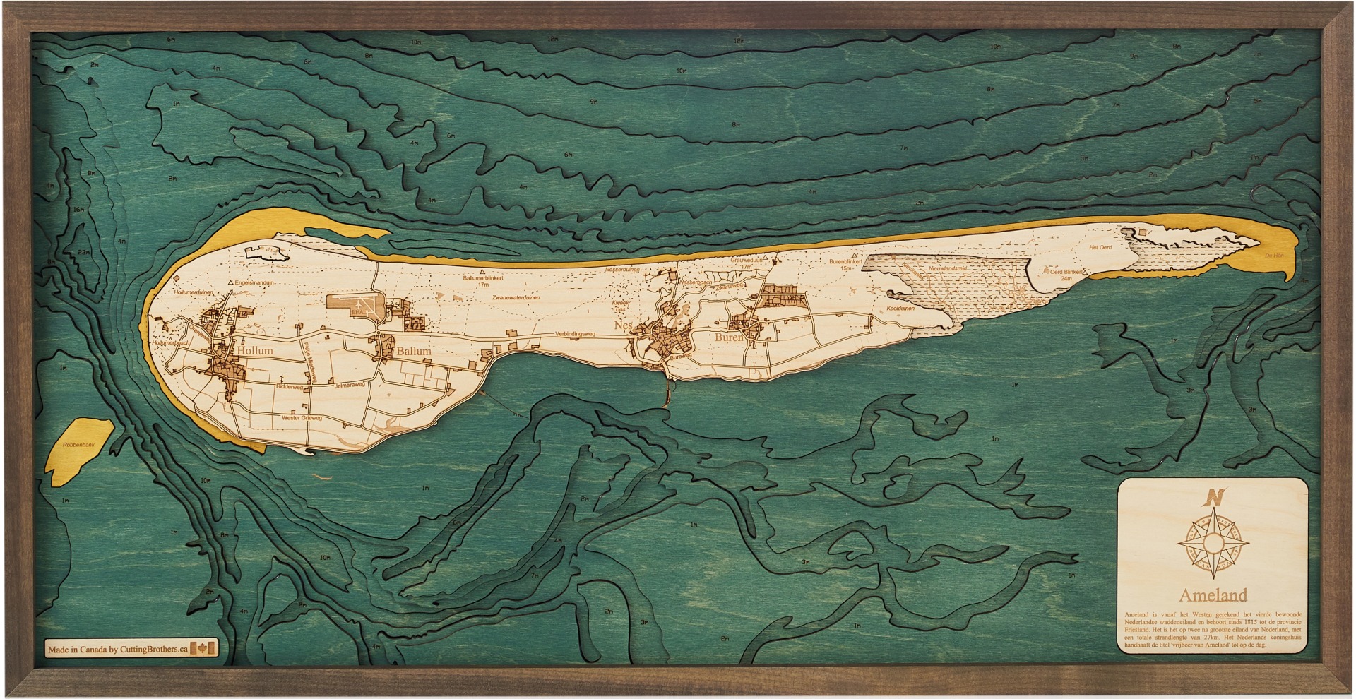 Cutting Brothers 3D Holz-Wandkarte Ameland 81x40.5 cm