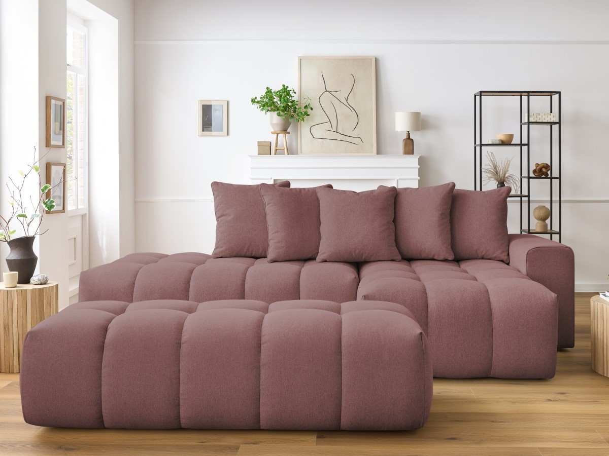 Bobochic Mont-blanc Ecksofa mit Pouf Melange-Stoff Rosa Ecke rechts