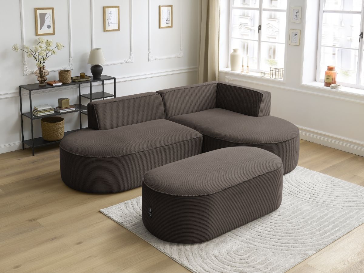 Bobochic Rousseau Ecksofa mit Pouf Cordsamt Braun Ecke rechts