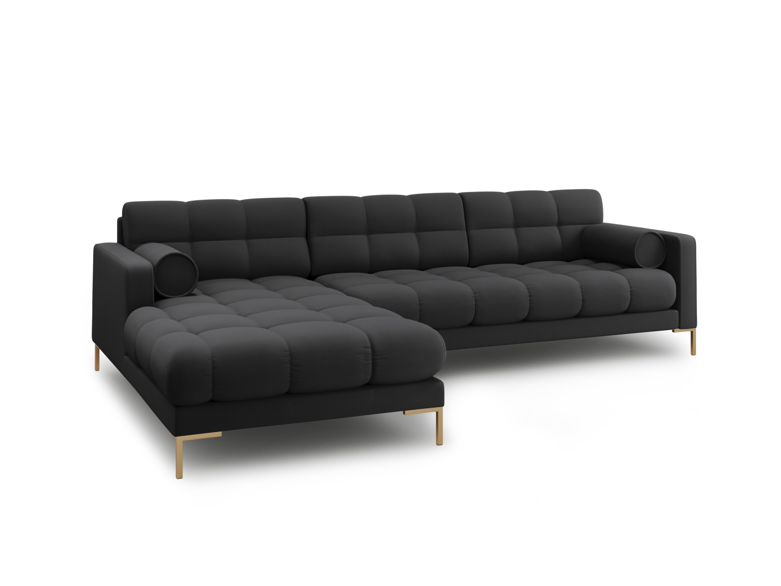 Cosmopolitan Design Ecksofa Bali 5-Sitzer Strukturierter Stoff Neve Dunkelgrau Links Beine Gold