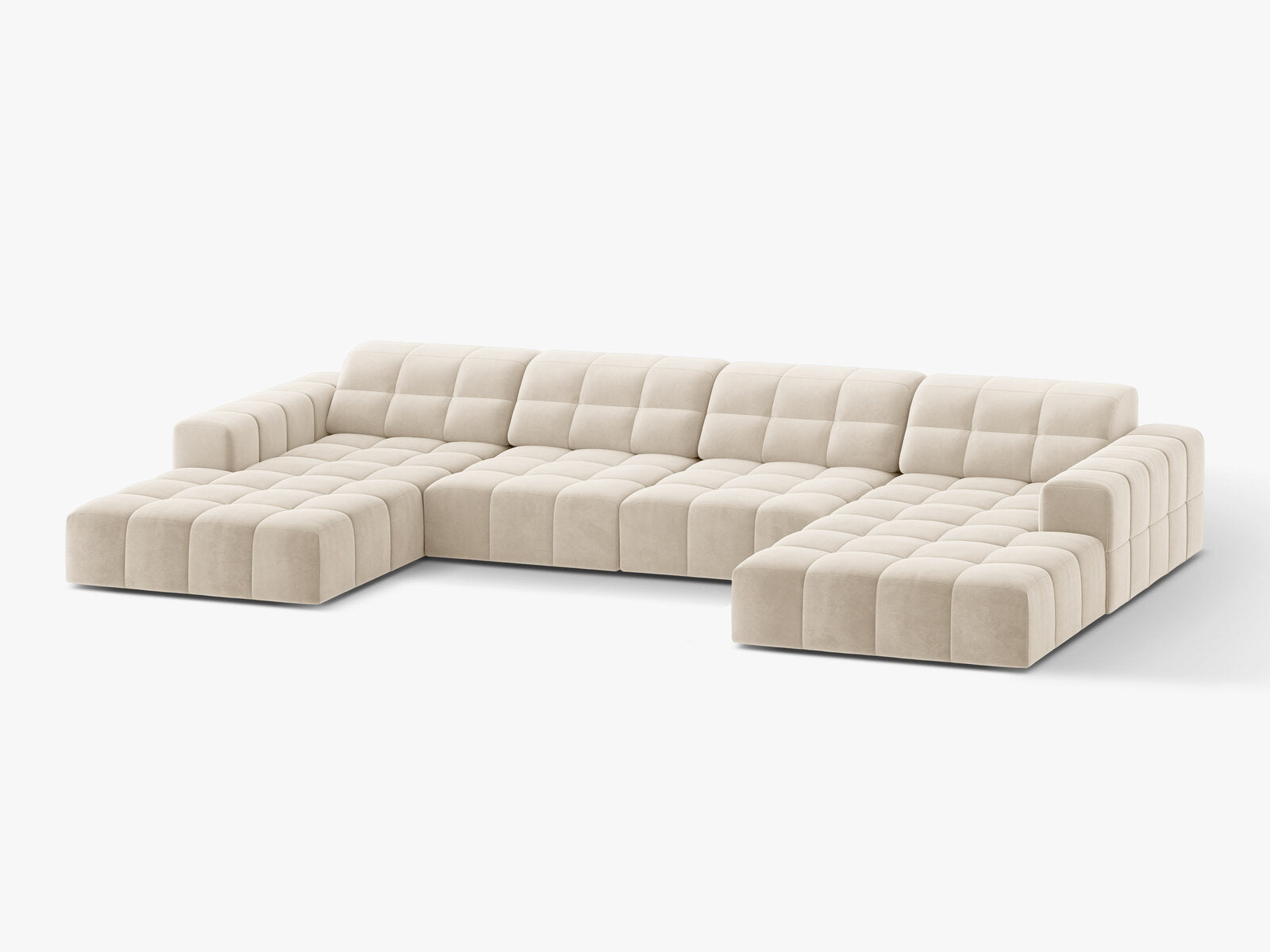Micadoni Panorama Sofa Jennifer 6-Sitzer Samt Bluvel Helles Beige