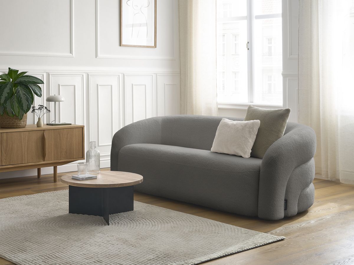 Bobochic Elina Sofa 3-Sitzer Bouclé-Stoff Dunkelgrau