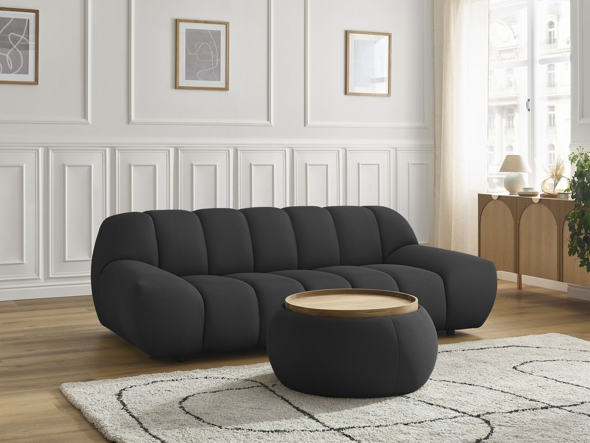 Bobochic Hayden Sofa 2-Sitzer mit Pouf Mesh-Stoff Schwarz