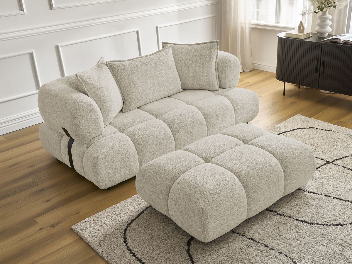 Bobochic Alya Sofa 2-Sitzer mit Pouf Bouclé-Stoff Beige