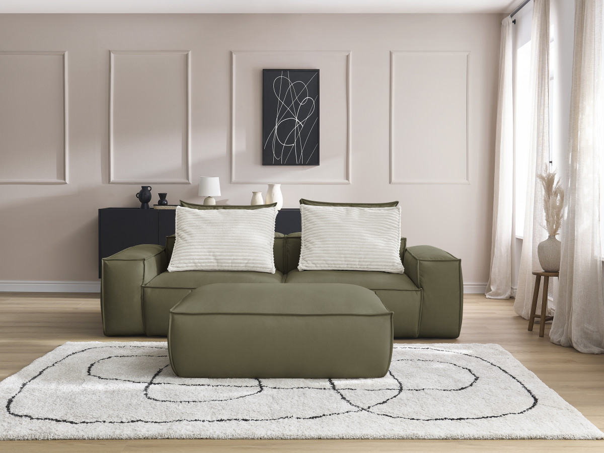 Bobochic Boheme Sofa 3-Sitzer mit Pouf Kunstleder Grün