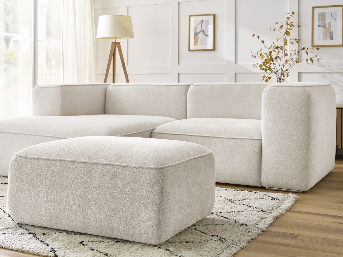 Bobochic Zephyr Ecksofa mit Pouf 260 × 165 cm Strukturstoff Weiß Ecke links