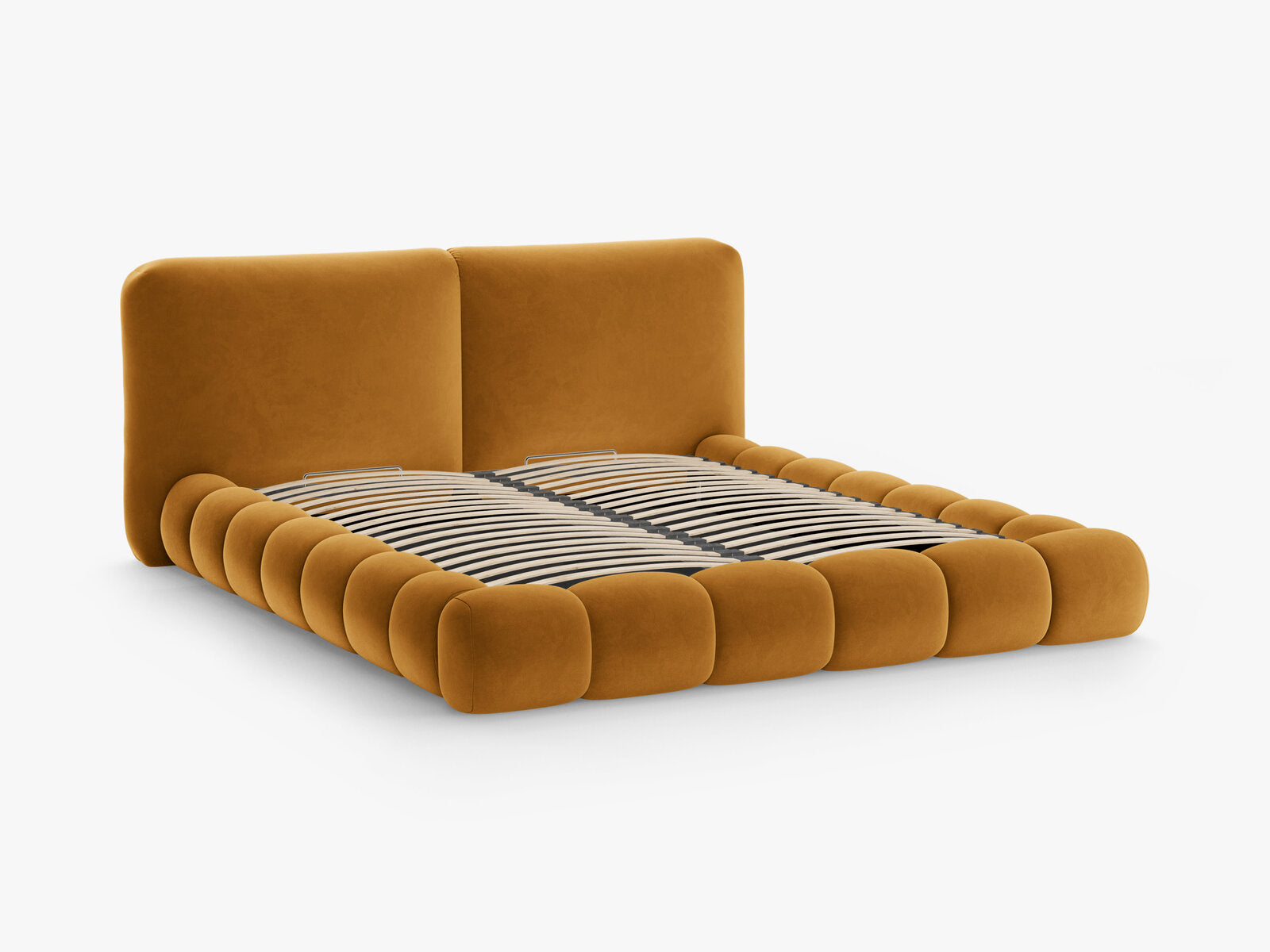 Micadoni Stauraumbett mit Kopfteil Solange Samt Magic Velvet Senf 160x200
