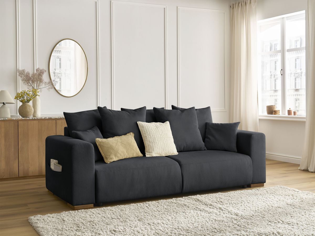 Bobochic Sidonie Schlafsofa 3-Sitzer mit Bettkasten Cordsamt Schwarz