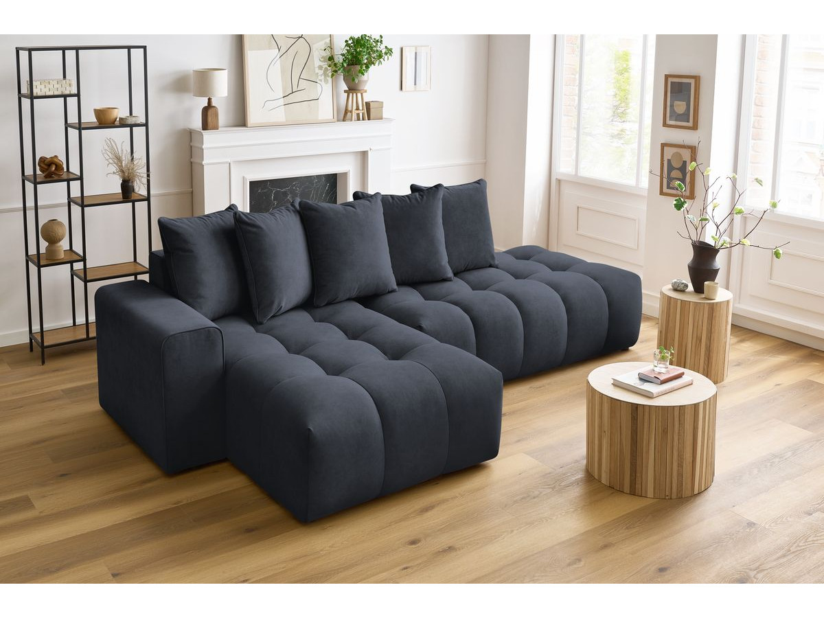 Bobochic Mont-blanc Ecksofa Samt Dunkelblau Ecke links