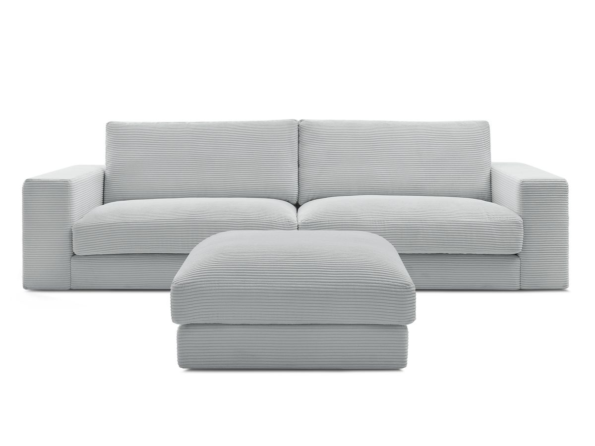 Bobochic Leonard Sofa 4-Sitzer mit Pouf 274 × 109 cm Cordsamt Hellgrau