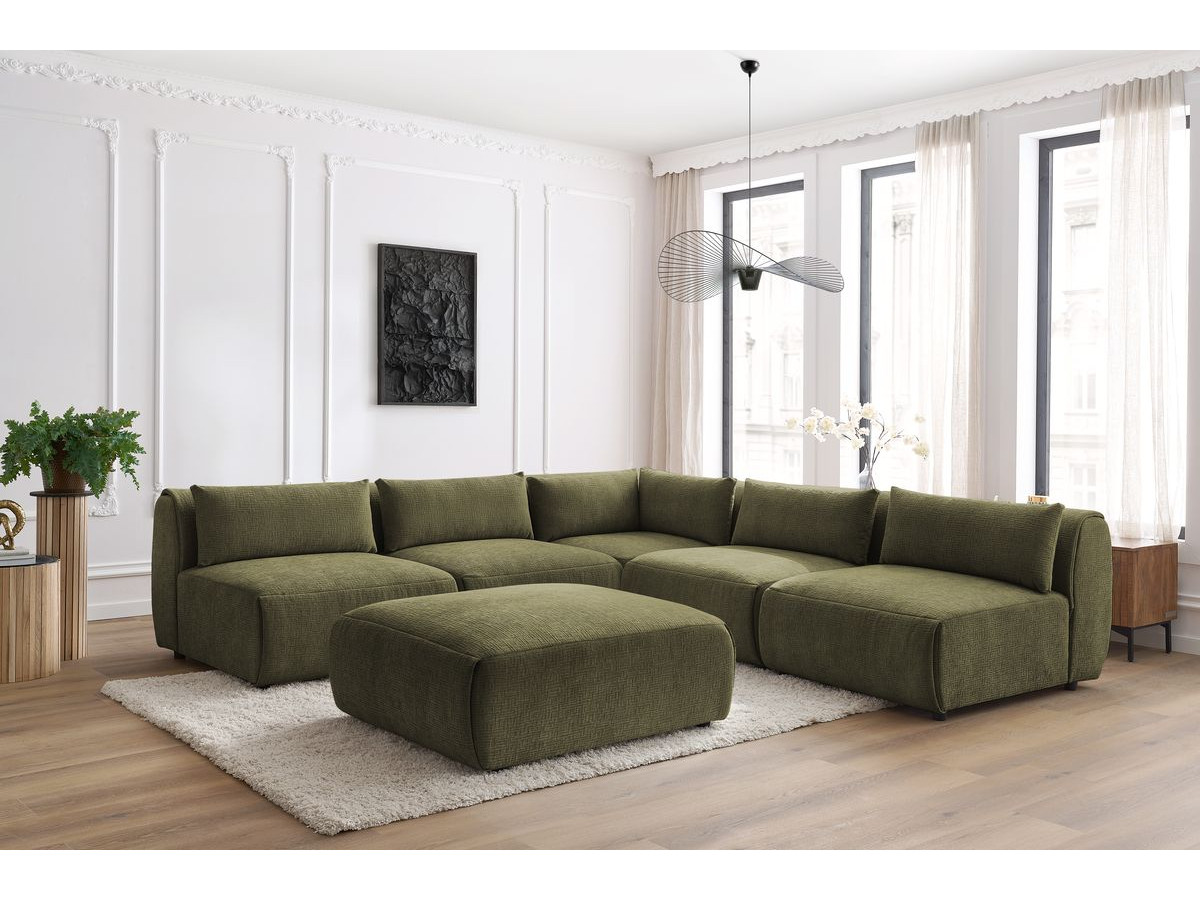 Bobochic Jeanne Ecksofa mit Pouf Strukturstoff Grün