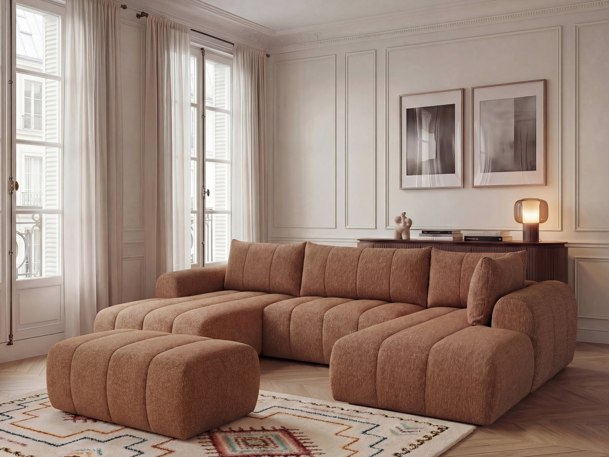 Bobochic Nesty Wohnlandschaft mit Pouf Melange-Stoff Orange Ecke links