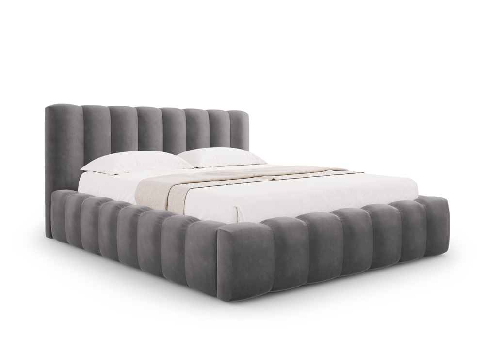 Cosmopolitan Design Stauraumbett mit Kopfteil Palma 180x200 Samt Bluvel Grau