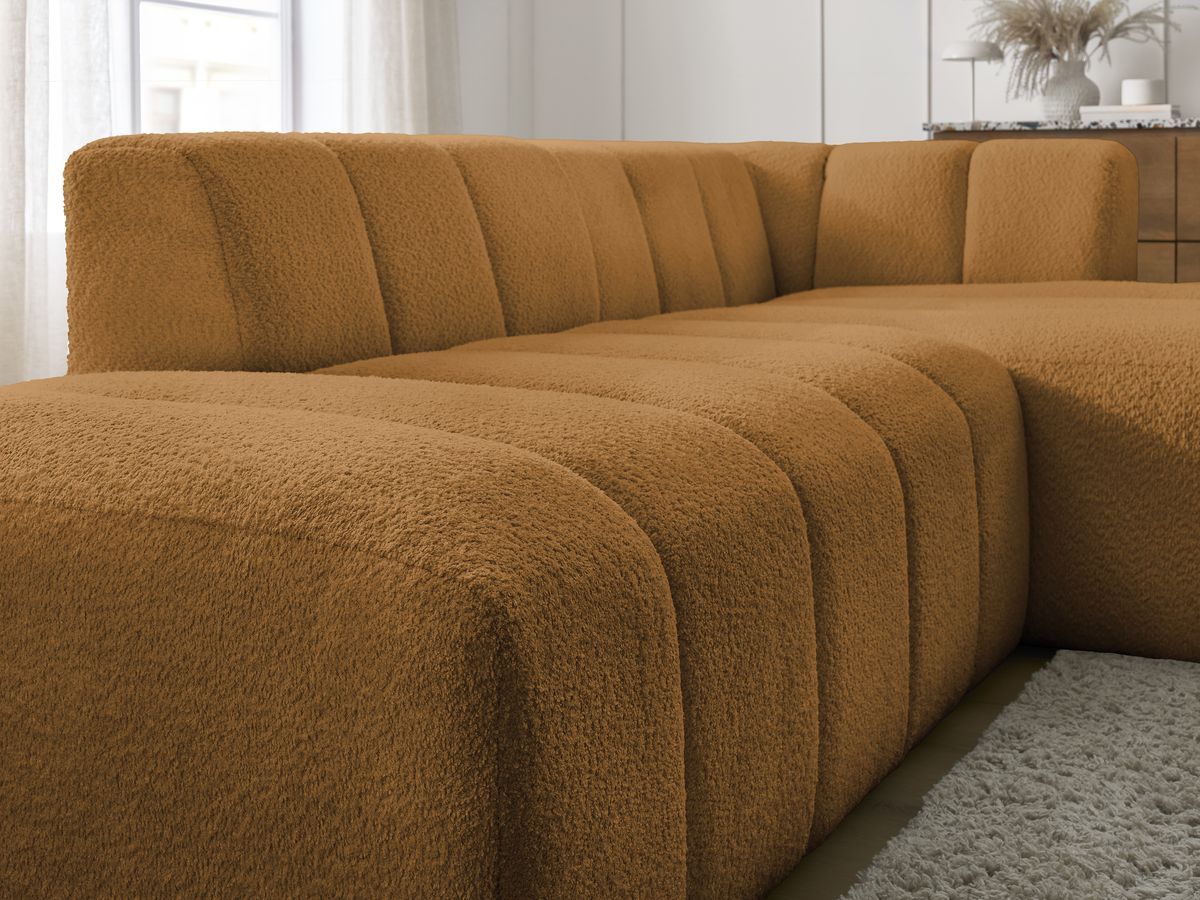 Bobochic Annecy Ecksofa Bouclé-Stoff Gelb Ecke rechts