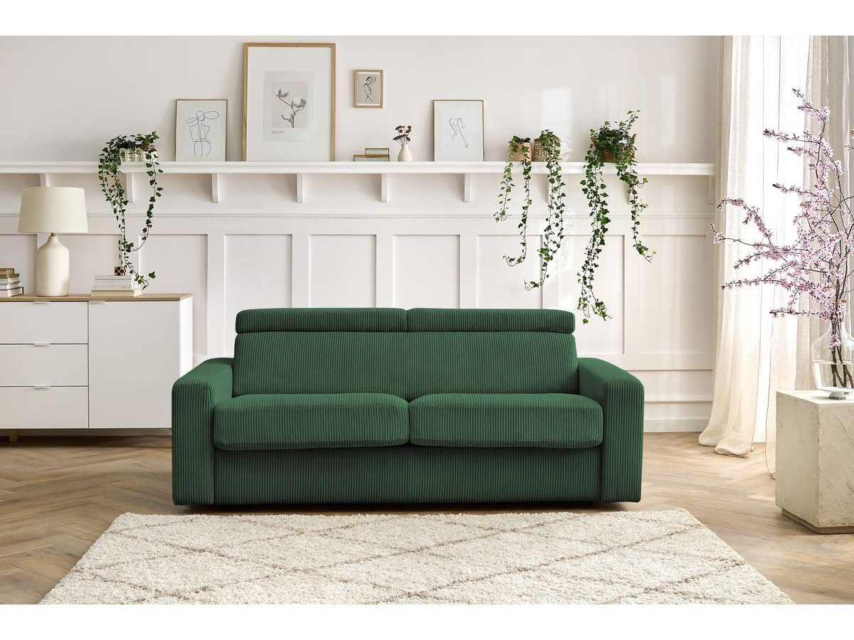 Bobochic Monaco Schlafsofa 3-Sitzer Cordsamt Grün, Liegefläche 140 × 190 cm