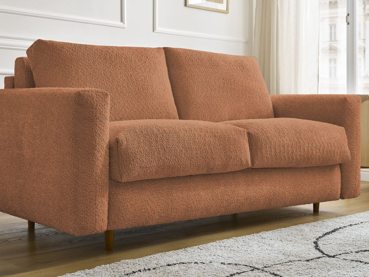Bobochic Cocoone Schlafsofa 3-Sitzer Bouclé-Stoff Orange, Liegefläche 140 × 200 cm