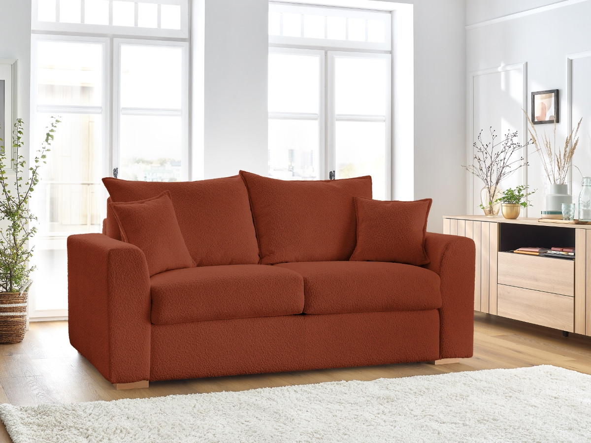 Bobochic Augustin Schlafsofa 3-Sitzer Bouclé-Stoff Orange, Liegefläche 140 × 200 cm