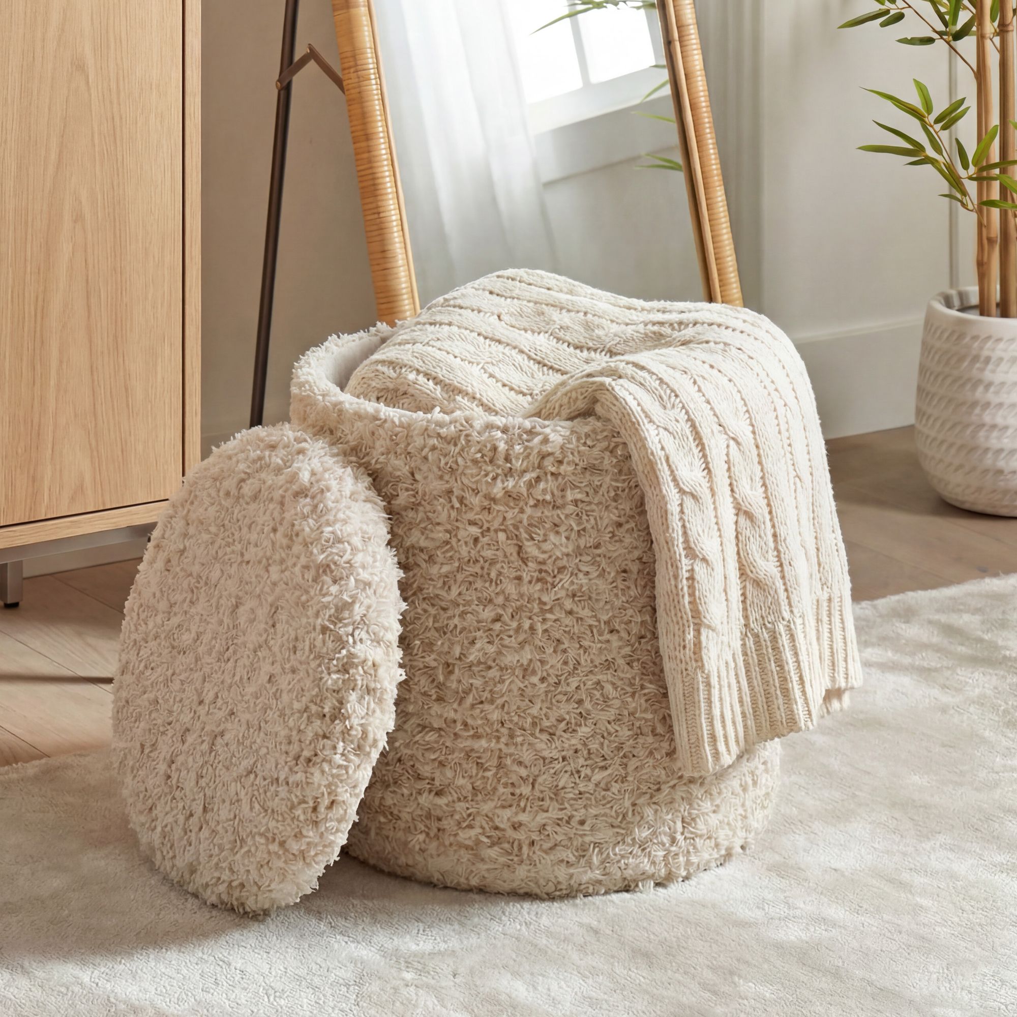 Sitzhocker Varaldsoy Stoff Beige Ø 40 cm