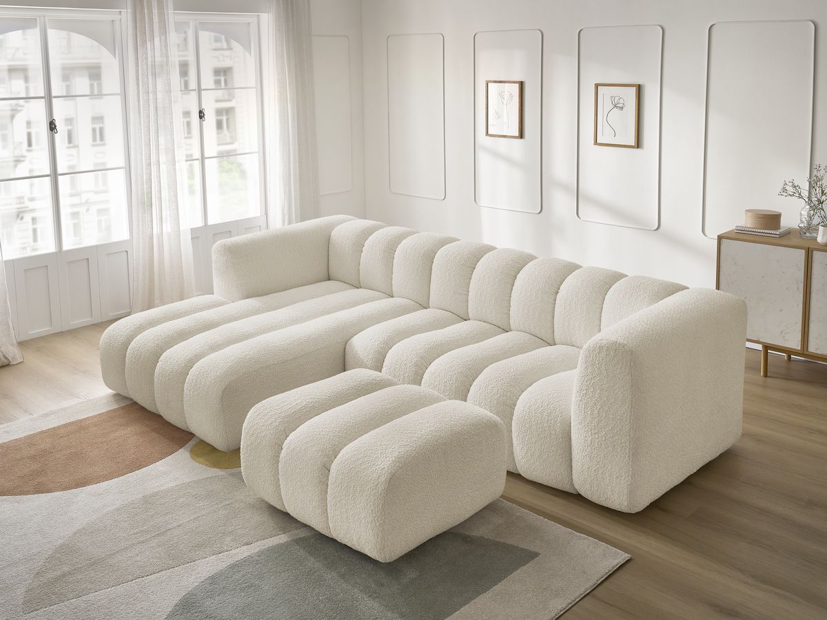 Bobochic Talia Ecksofa mit Pouf Bouclé-Stoff Beige Ecke links