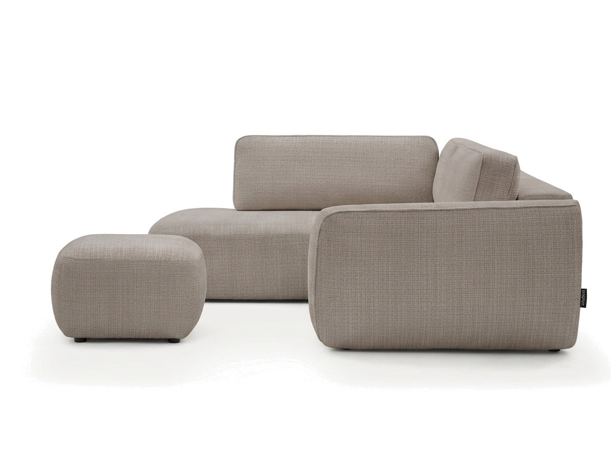 Bobochic Denise Ecksofa mit Schlaffunktion und Bettkasten und Pouf 256 × 197 cm Strukturstoff Taupe Ecke links