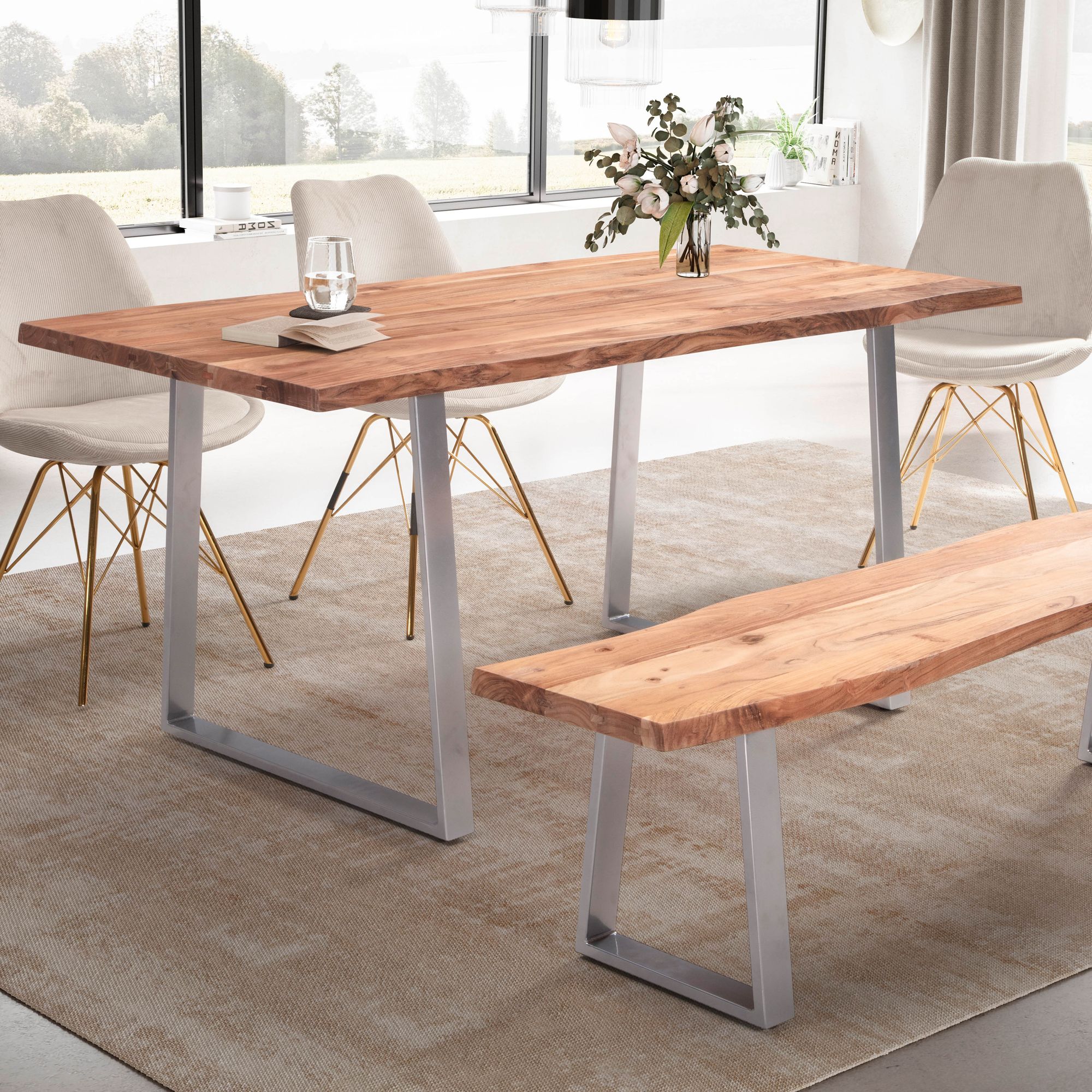 Baumkantentisch Kroderen Akazie Massivholz 160 × 80 × 76 cm