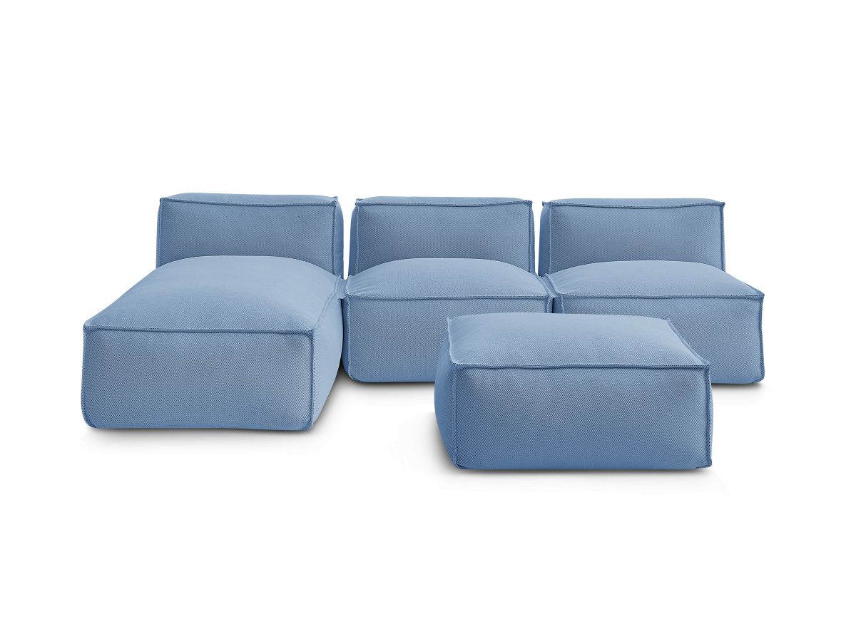 Bobochic Biarritz Gartensofa 4-Sitzer mit Pouf 252 × 168 cm Melange-Stoff Blau