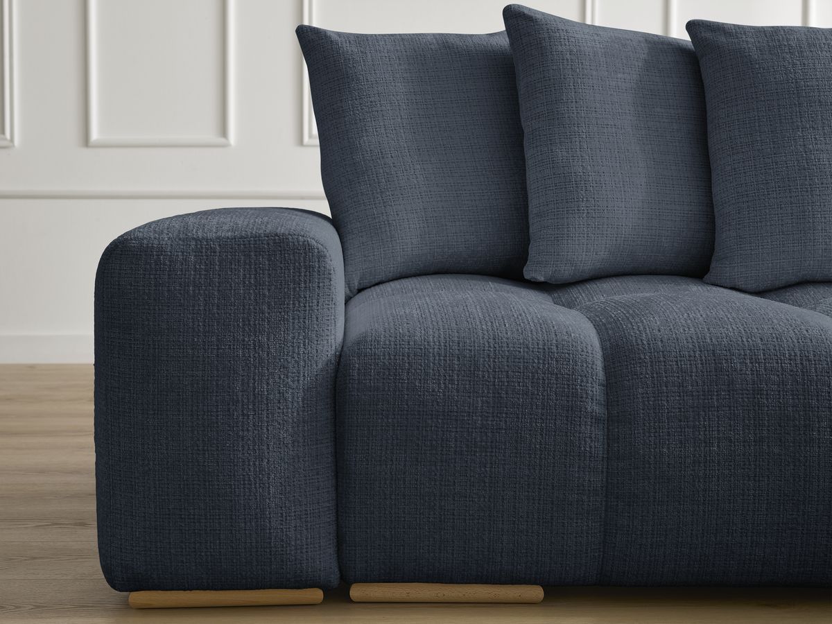 Bobochic Anakin Ecksofa mit Pouf, 6 Kissen Strukturstoff Dunkelblau