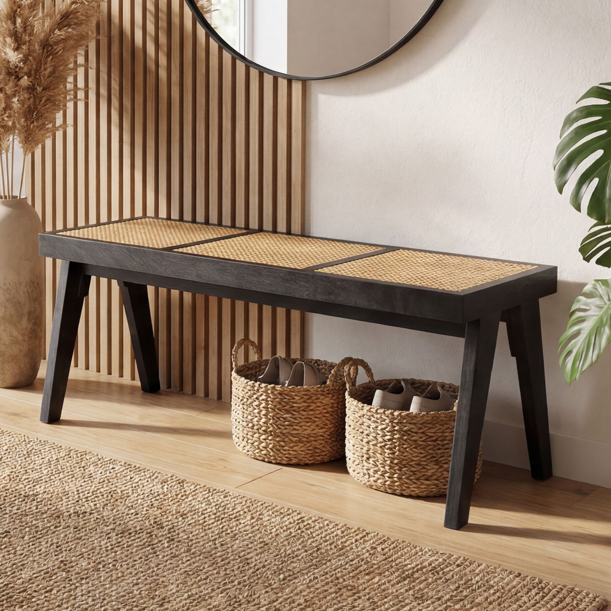Sitzbank Hagavik Rattan Schwarz 120 × 38 × 48 cm